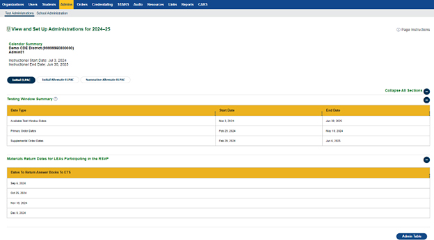 School Administration Summary, ELPAC (Initial ELPAC).