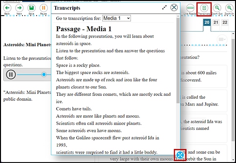 Training test question showing the pop-up box with an audio transcript and the border selection option indicated.