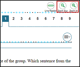 Zoom Out and Zoom In buttons called out. The Line Reader button is also visible.