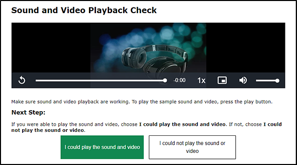 Sound and Video Playback Check screen.