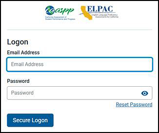 Test Administrator Interface Logon screen with fields for an email address and password.