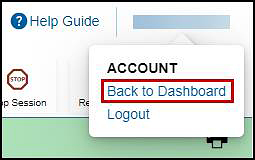 Name drop-down list with the Back to Dashboard option indicated.