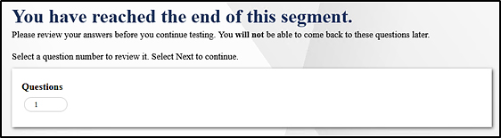 Sample End Segment screen with one question.