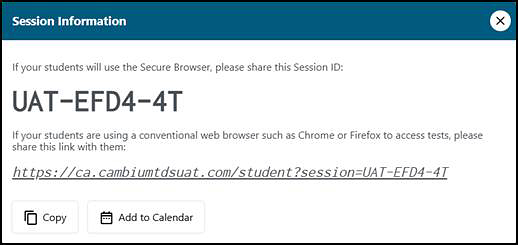 Session Information pop-up with a Session ID presented.