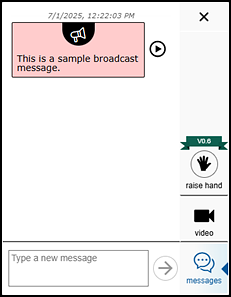 Portion of test screen with a broadcast message box.