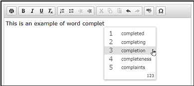 Sample response box with the drop-down list showing five suggestions for completing the letters c-o-m-p-l-e-t.