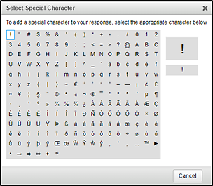 Select Special Character window.