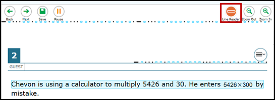 A line of text selected by the line reader, with the Line Reader button indicated.