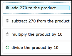 Training test response radio buttons with an option highlighted and selected using the line reader resource.