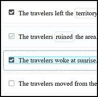 Training test response check boxes with an option highlighted and checked using the line reader resource.
