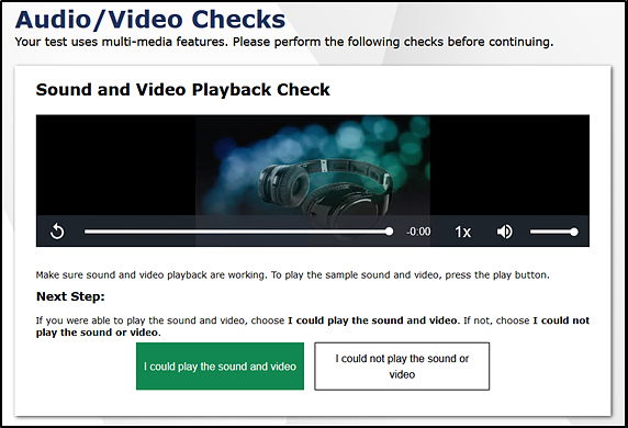 sound and video playback check section of the Audio/Video Checks page