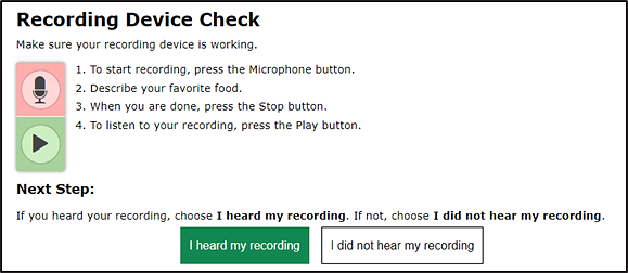 Recording Device Check” section of the Audio/Video Checks page