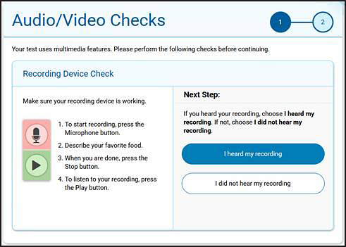 "Recording Device Check” section of the Audio/Video Checks screen.