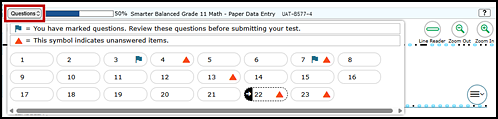 Data Entry Interface screen showing the first item to be scored with the Questions button indicated.