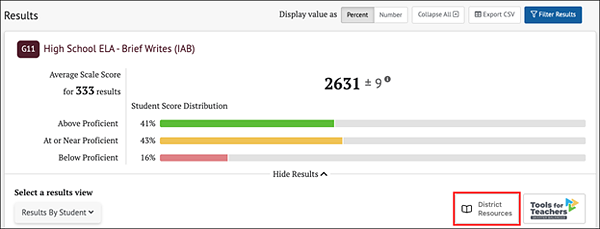 District Resources button on the assessment results view.