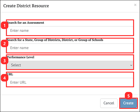 Create Individual District Resource pop-up.