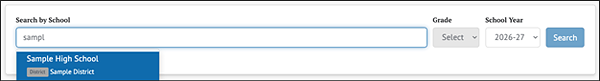 example of Search by School search box.