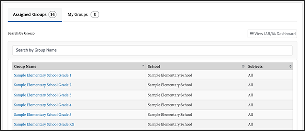 Search by Group Assigned Groups Panel.