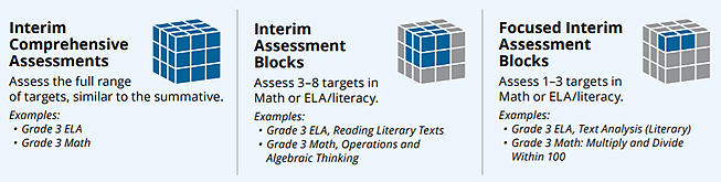 Interim Comprehensive Assessments, Interim Assessment Blocks, and Focused Interim Assessment Blocks and their targets.