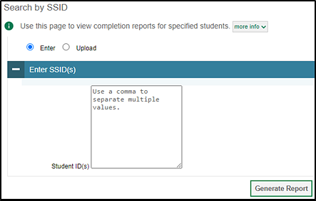 Enter SSID(s) options on the Search by SSID screen.