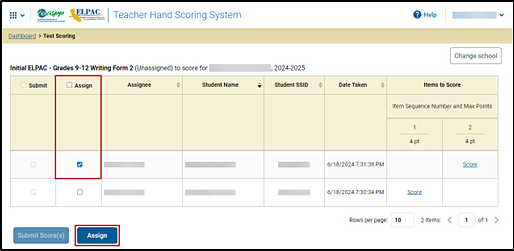 Response List table with the Assign column indicated.