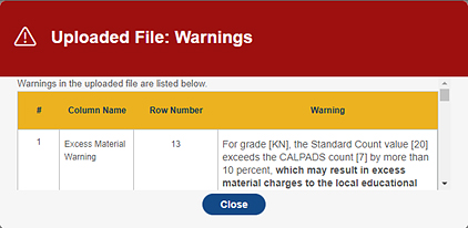 Uploaded File warning message example