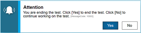 Attention message box stating the test has ended.