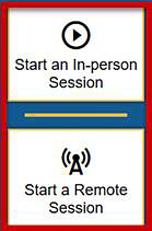 Start an In-person Session button and Start a Remote Session button.