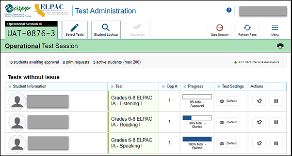 Tests without issue table on the TA Interface.