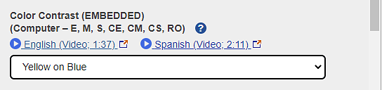 Color Contrast with Yellow on Blue selected on an ISAAP Tool web page