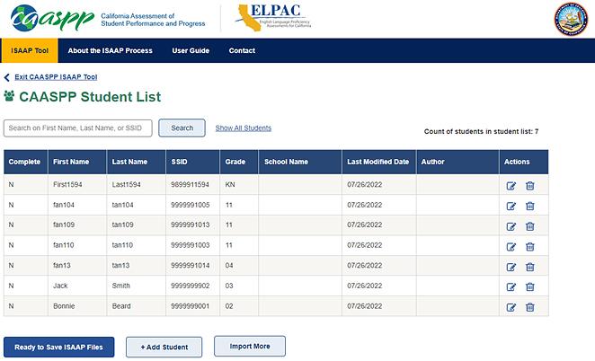 Student count on the Student List web page from Show All Students link on the Student List web page