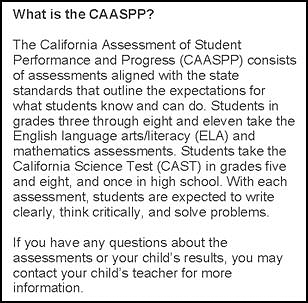 A description of the CAASPP and the SSR's content-area assessments on the first page of an SSR.