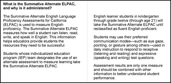A description of the Summative ELPAC its purpose on the first page of an SSR.