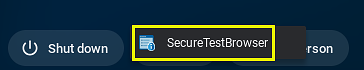 Chromebook logon screen with the SecureTestBrowser app indicated.