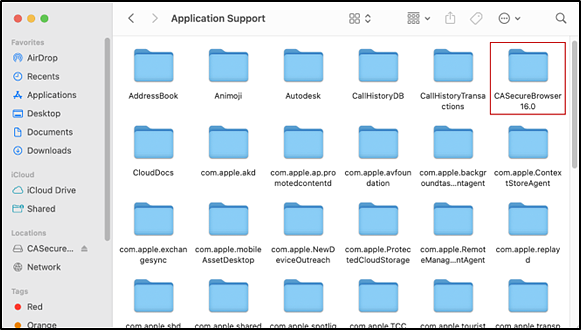 Library interface with the Application Support folder indicated.