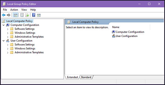 Local Group Policy Editor window.