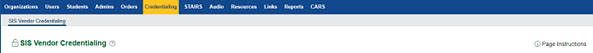 SIS Vendor Credential Navigation tab.