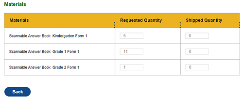 View & Track Orders Screen—“Materials” section for a submitted order.