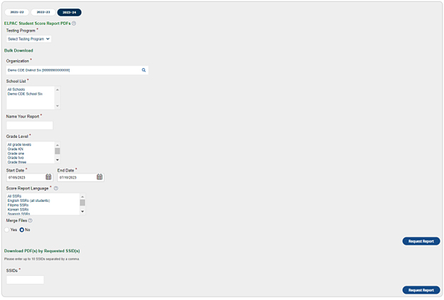 ELPAC Student Score Report PDFs.