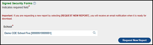 School-Level Signed Security Forms options.