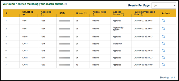 Search Appeals results.