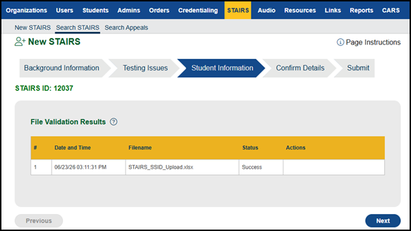 “File Validation Results” section, errors in file.