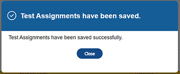Assignments Saved confirmation pop-up.