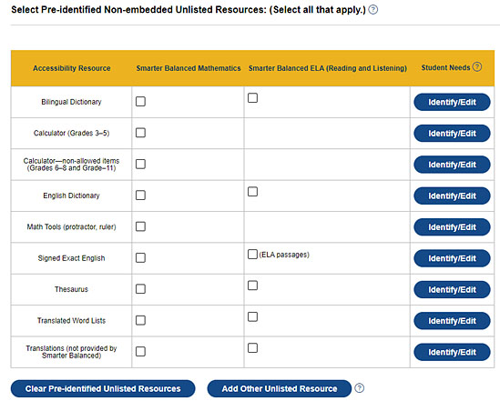 Unlisted Resources Testing Program Selection—CAASPP.