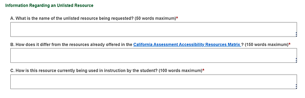 The 'Information Regarding Unlisted Resources' section.