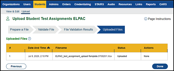 Uploaded Files progress step.